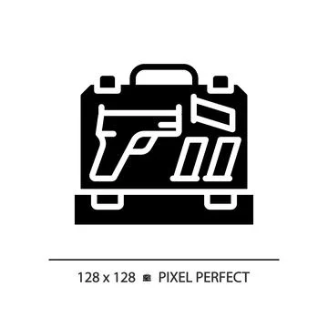 2D pixel perfect simple glyph style gun case icon Stock Illustration