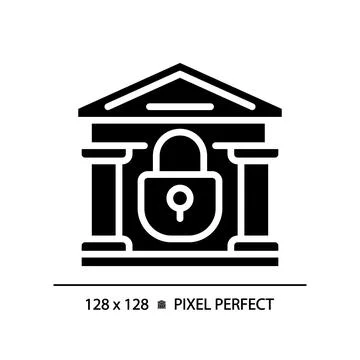 2D pixel perfect simple glyph style closed bank icon Ilustración de archivo