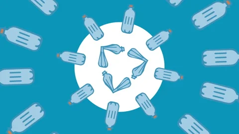 2d Plastic Bottles Concentric Pattern spinning background animation. Stock Footage 305922613