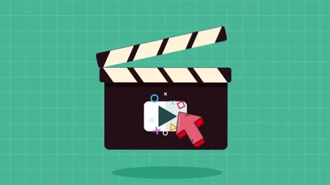 2D Play Button Click and Movie Clapperboard Animation Stock Footage 305343733