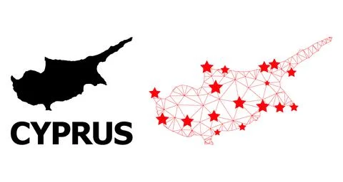 2D Polygonal Map of Cyprus Island with Red Stars Stock Illustration