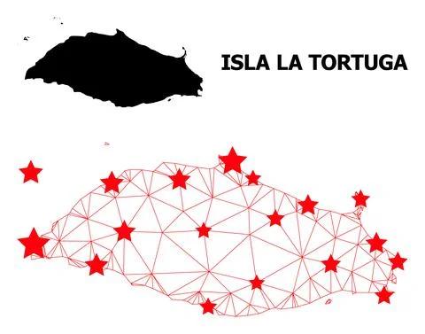 2D Polygonal Map of Isla La Tortuga with Red Stars Illustrazione stock