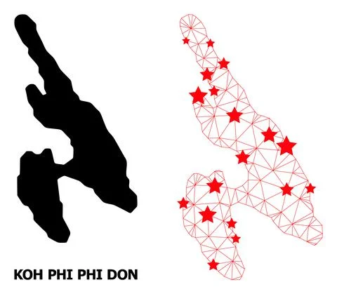 2D Polygonal Map of Koh Phi Don with Red Stars Stock Illustration
