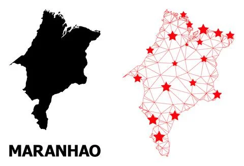 2D Polygonal Map of Maranhao State with Red Stars Illustrazione stock