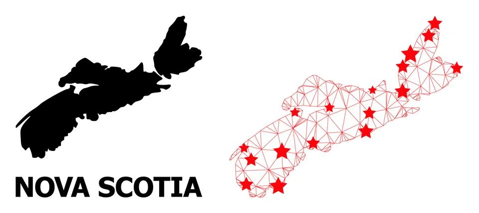 2D Polygonal Map of Nova Scotia Province with Red Stars Stock Illustration