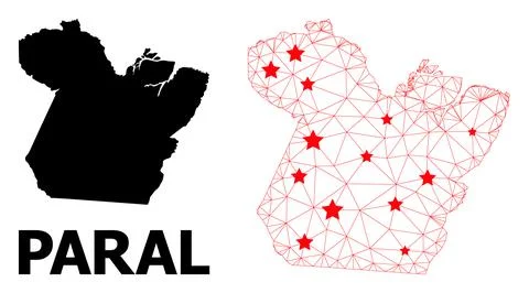 2D Polygonal Map of Paral State with Red Stars Illustrazione stock