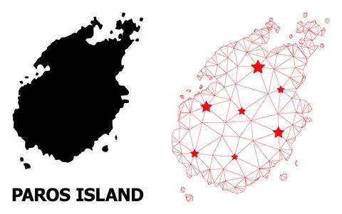 2D Polygonal Map of Paros Island with Red Stars Stock Illustration