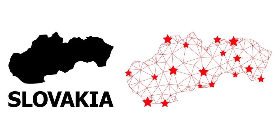 2D Polygonal Map of Slovakia with Red Stars Stock Illustration