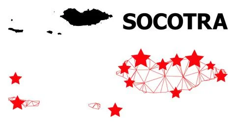 2D Polygonal Map of Socotra Archipelago with Red Stars Stock Illustration