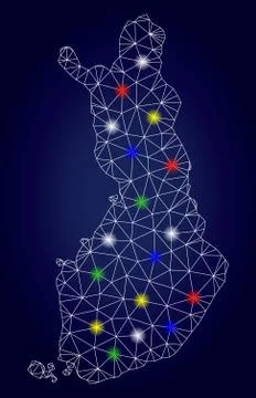 2D Polygonal Vector Finland Map with Colorful Glare Spots Stock Illustration