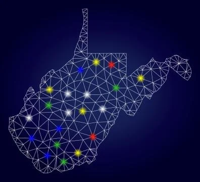 2D Polygonal Vector West Virginia State Map with Colored Glow Spots Illustrazione stock