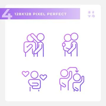 2D purple pixel perfect gradient psychology icons Ilustração Stock