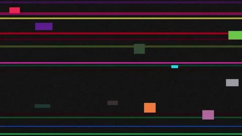 2d random colorful horizontal lines and small rectangles on black background Stock Footage 313439025