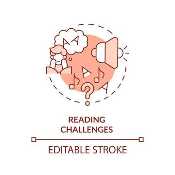 2D red line icon reading challenges concept Stock Illustration