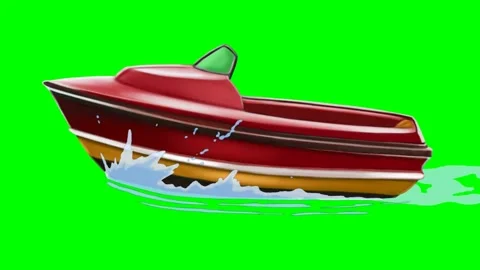 2d red motorboat cutting through water for fishing. Stock Footage 295535735