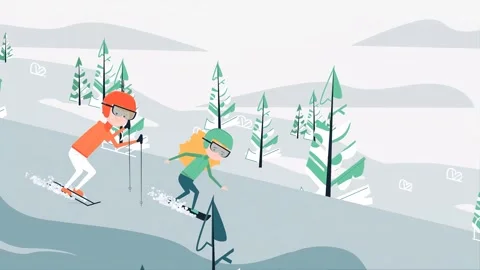 2d Rendered Scene Of Cartoon Boy And Girl Snowboarding Vídeos de archivo 262248063