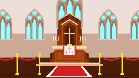 2d Rendered Slow Zooming In Of Centre Pulpit Podium Of Christian Church Hall Видео 261426307