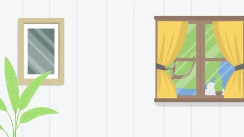 2d Room Interior With Window And Plant Loop Background Stock Footage 317878719