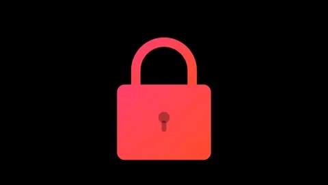 2D Security Padlock Closing with Glowing Red and Orange Shield Expansion Видео 346202120