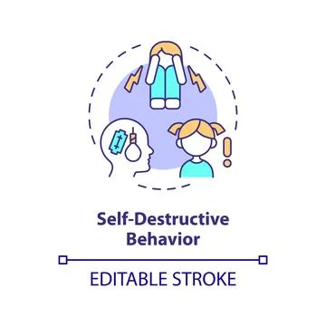 2D self destructive behavior line icon concept 스톡 일러스트