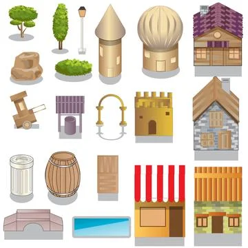 2D Side Scrolling Adventure Game Objects Stock Illustration