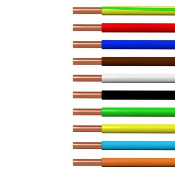 2D side view. Electric copper wire with one conductor in color insulation. A Stock Illustration