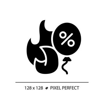 2D simple glyph style flame and balloon discount icon Stock Illustration