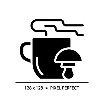 2D simple glyph style mushroom tea icon Stock Illustration