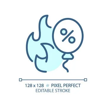 2D simple thin linear blue flame and balloon discount icon Stock Illustration