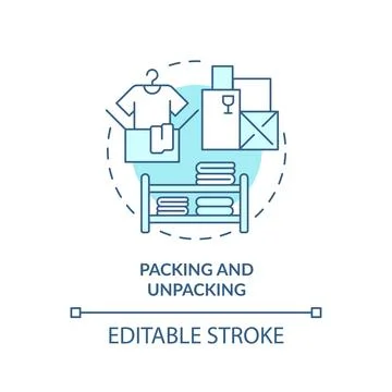 2D simple thin linear blue packing and unpacking icon Stock Illustration