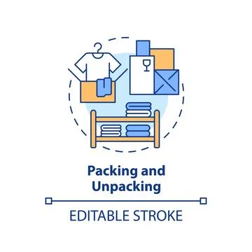 2D simple thin linear colorful packing and unpacking icon Stock Illustration