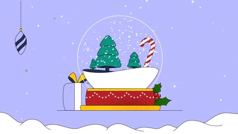 2D snow globe pops up, trees, candies inside, twinkling stars around Vídeo Stock 257867251