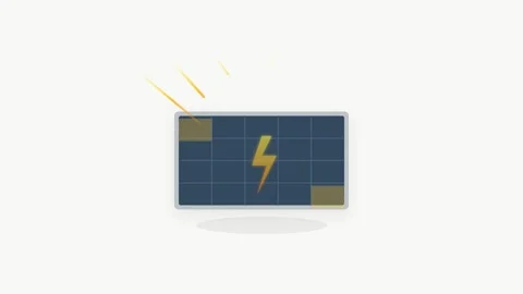 2D Solar Panel Icon Capturing Sun Rays and Converting to Energy Bolt Animatio Stock Footage 346202112