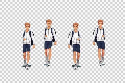 2D sprite sheet for a student cartoon character with short hair, animations: run Stock Illustration