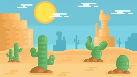 2D Static Scene Of Desert Flora And Fauna, Sand, Cactus Vidéo 304963815