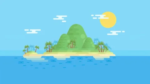2D Static Scene Of Green Island With Trees, Flora And Fauna Vidéo 304963844
