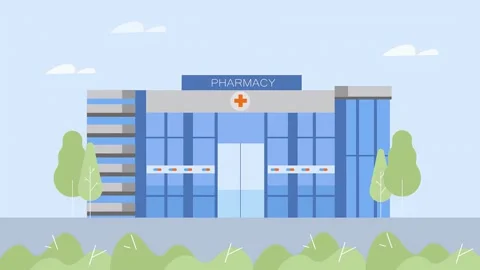 2D Static Scene of Tall Big Pharmacy Building Vidéo 306515075