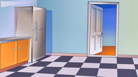 The 2D stylization of the kitchen, chess pattern tiles Illustrazione stock