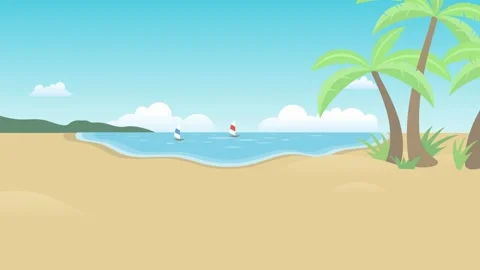 2D Summer Beach Scene with Date Tree and Sunny Weather Illustration Stock Footage 311963955