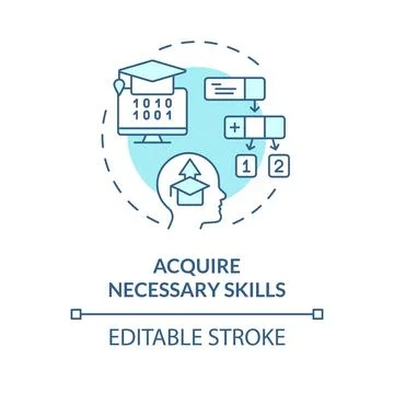 2D thin line acquire necessary skills icon concept Stock Illustration