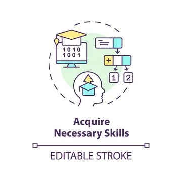 2D thin line acquire necessary skills icon concept Stock Illustration