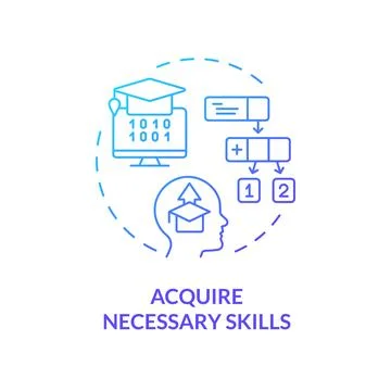 2D thin line acquire necessary skills icon concept Stock Illustration