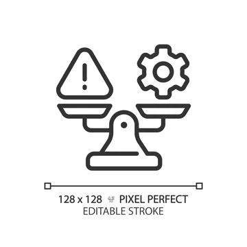 2D thin line black warning and gear on weight scale icon Stock Illustration