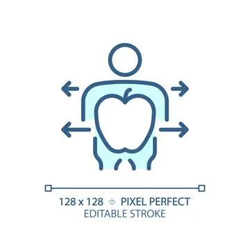 2D thin line blue healthy human and fruit icon Stock Illustration