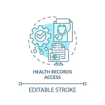 2D thin line blue icon health records access concept Stock Illustration