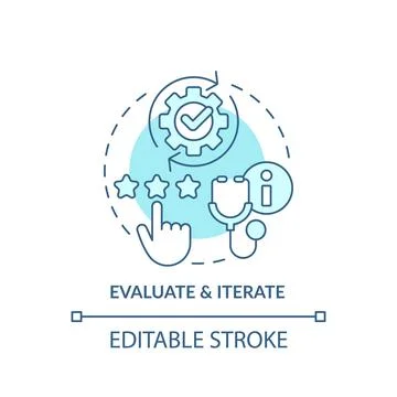 2D thin line blue icon evaluate and iterate concept Stock Illustration