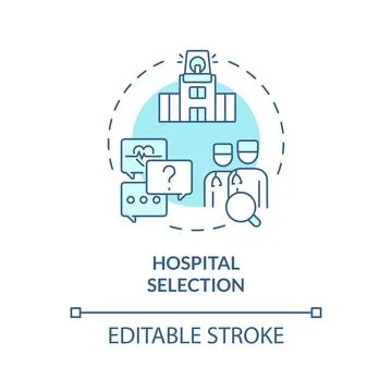 2D thin line blue icon hospital selection concept Stock Illustration