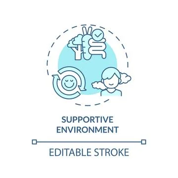 2D thin line blue icon supportive environment concept Stock Illustration