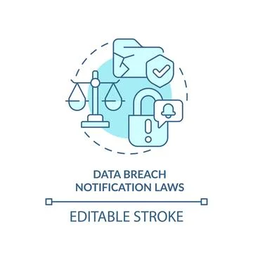 2D thin line blue icon data breach notifications law concept Stock Illustration