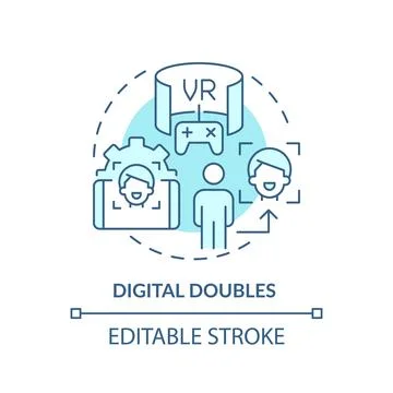 2D thin line blue icon digital doubles concept Stock Illustration